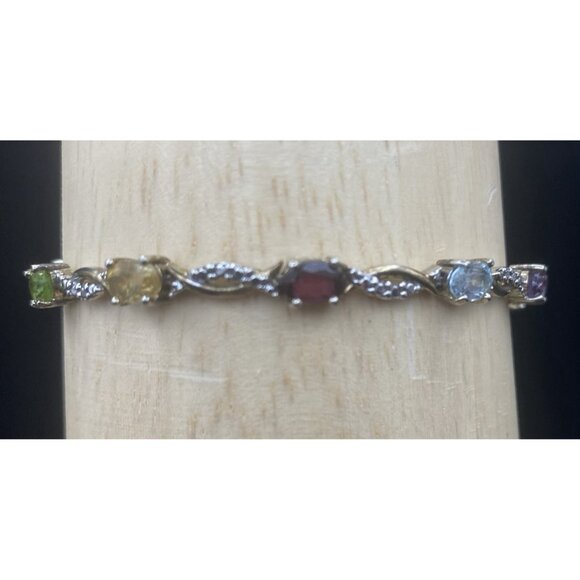 FAS Sterling Vermeil Bracelet Multi Color Gemstone Diamond Accent 2 Tone 7.5" - Picture 3 of 16